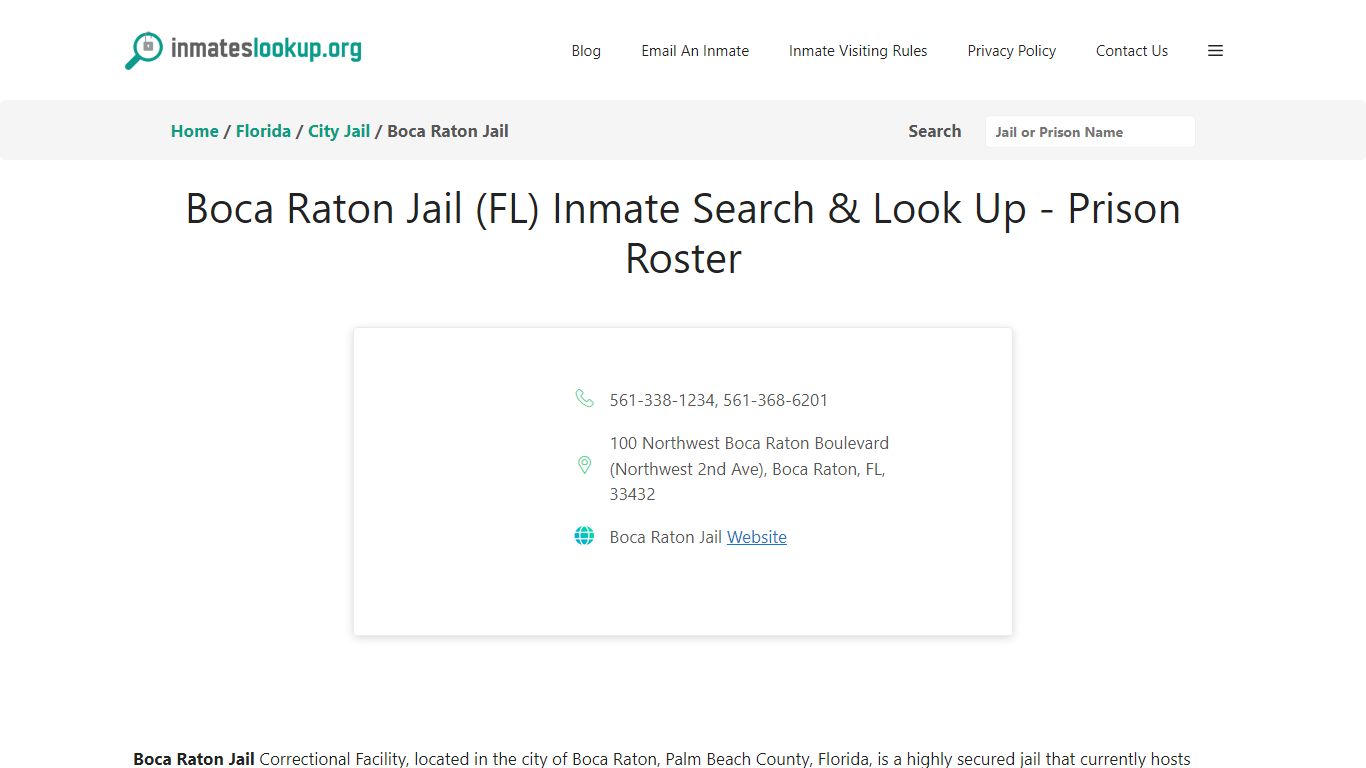 Boca Raton Jail (FL) Inmate Search & Look Up - Prison Roster