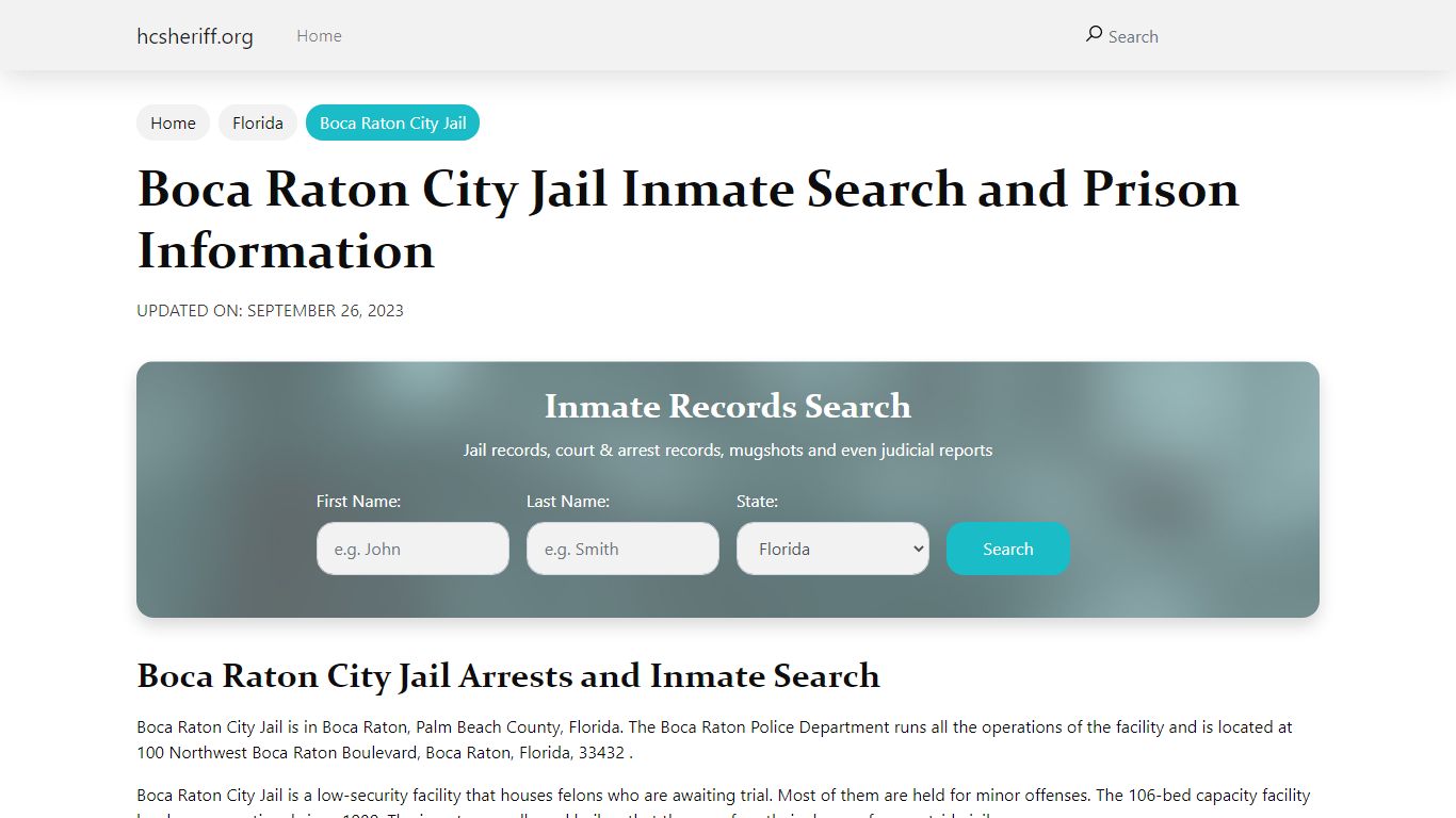 Boca Raton City Jail Inmate Search and Prison Information